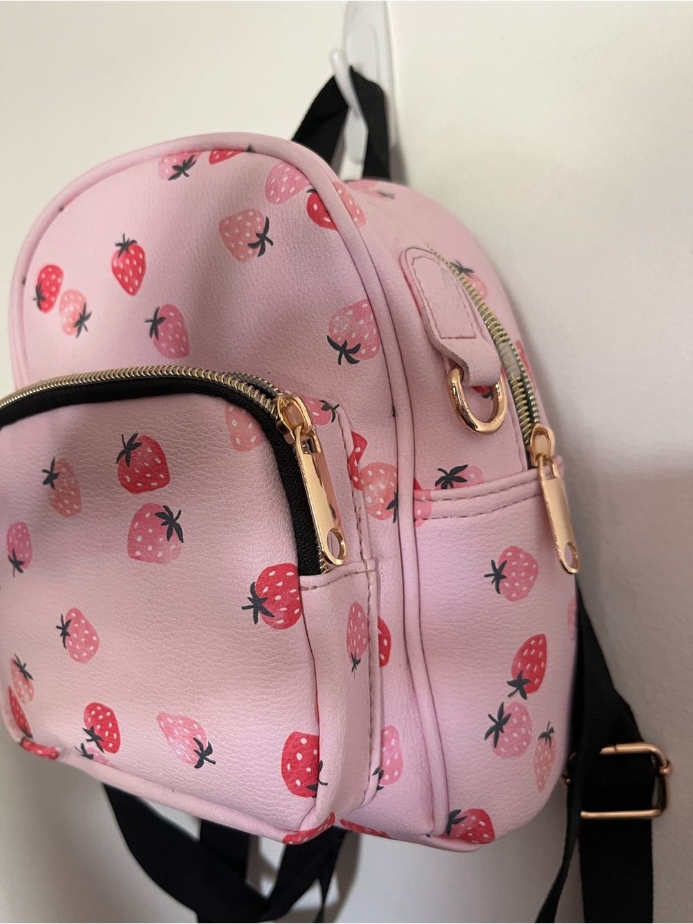 Pink Strawberry Print Mini Backpack - Picture 4 of 6